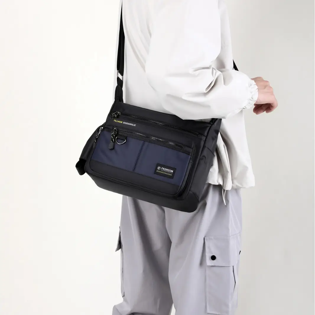 Men's Black Shoulder Bag with Zip Pocket