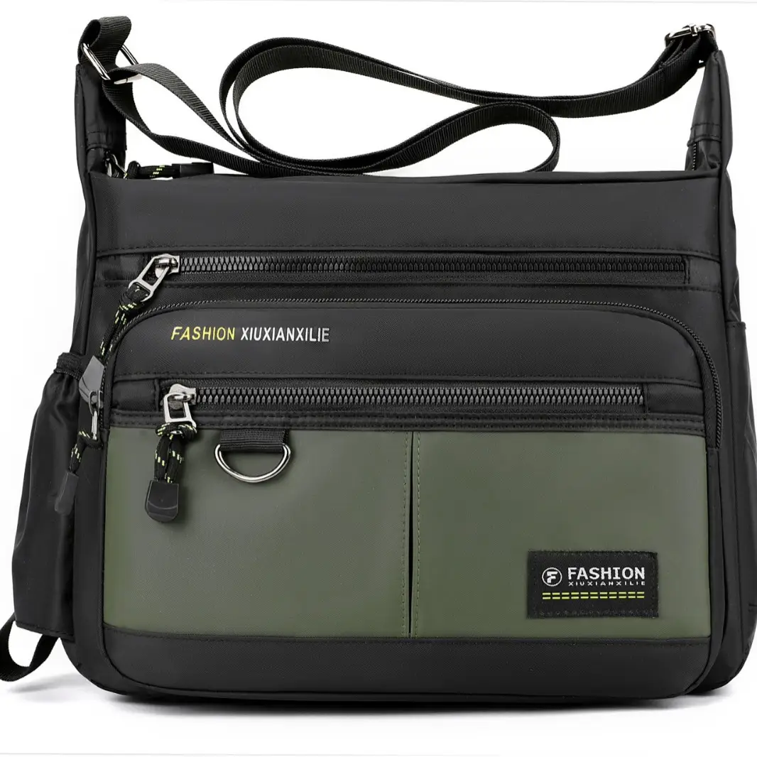Men's Black Shoulder Bag with Zip Pocket