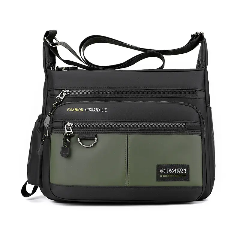 Men's Black Shoulder Bag with Zip Pocket — feature 1