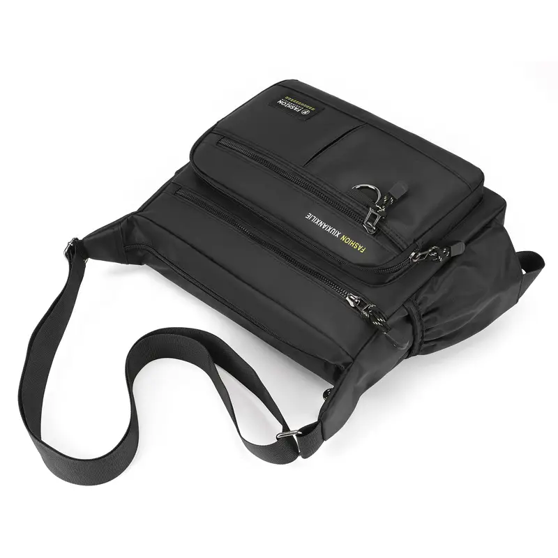 Men's Black Shoulder Bag with Zip Pocket — feature 12