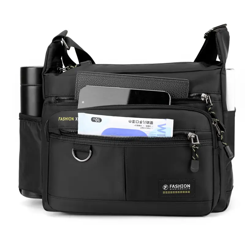 Men's Black Shoulder Bag with Zip Pocket — feature 20