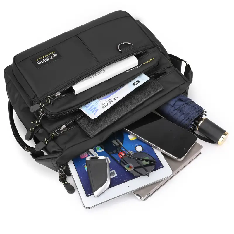 Men's Black Shoulder Bag with Zip Pocket — feature 21
