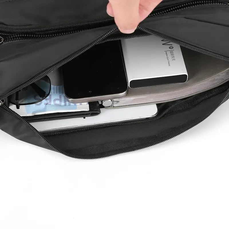 Men's Black Shoulder Bag with Zip Pocket — feature 22