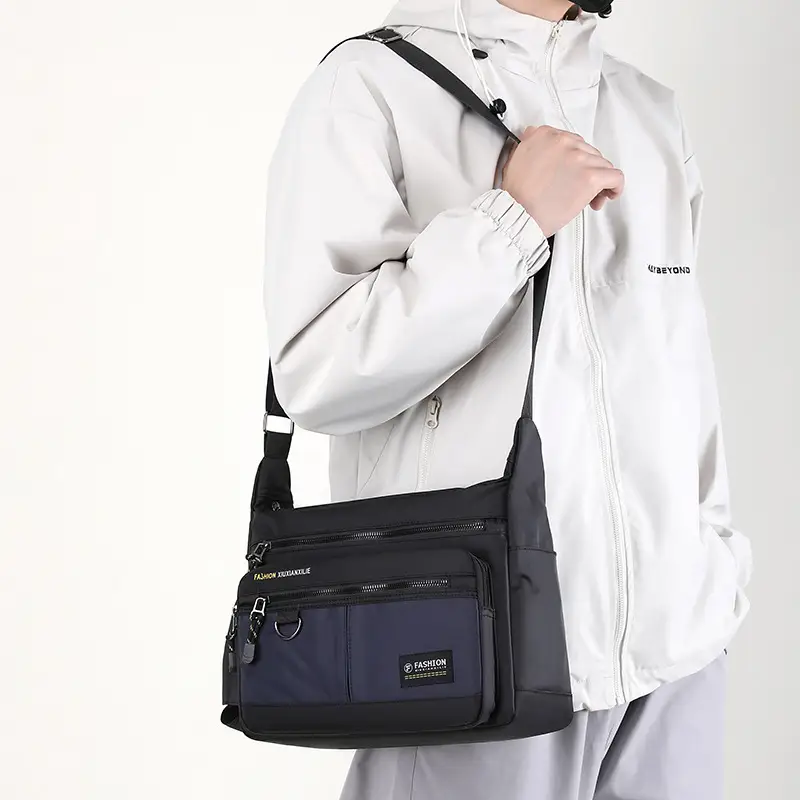 Men's Black Shoulder Bag with Zip Pocket — feature 26