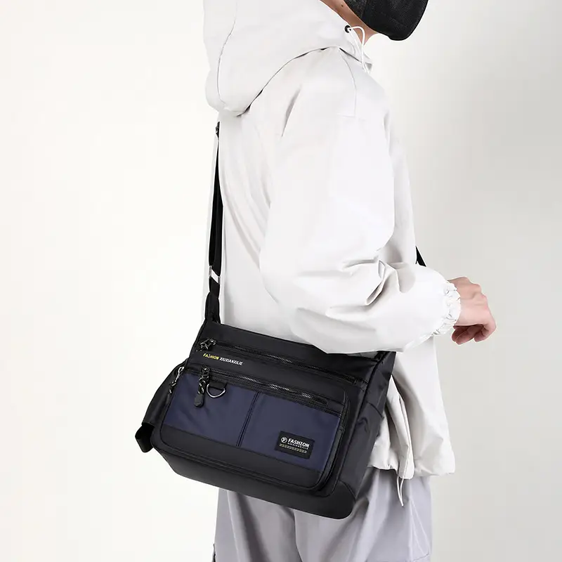 Men's Black Shoulder Bag with Zip Pocket — feature 27