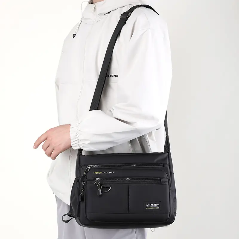 Men's Black Shoulder Bag with Zip Pocket — feature 28