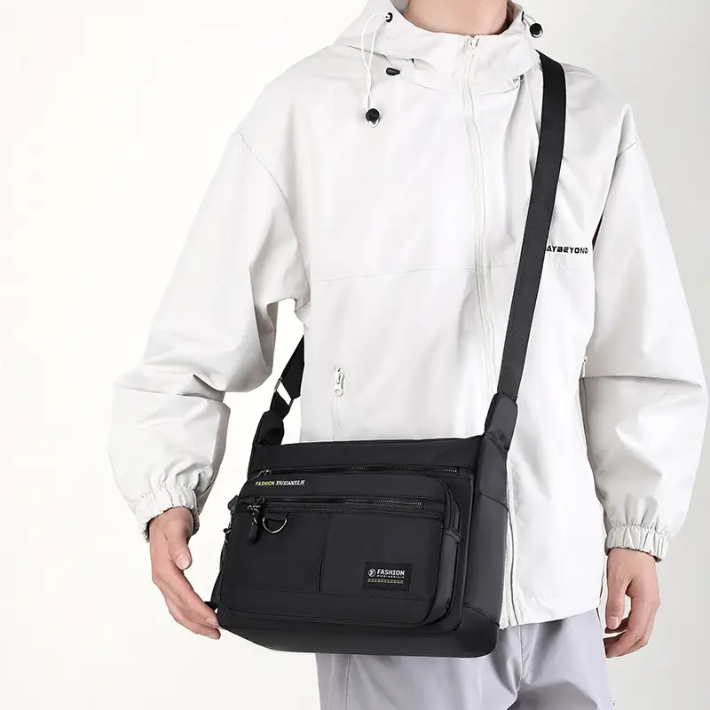 Men's Black Shoulder Bag with Zip Pocket — feature 29