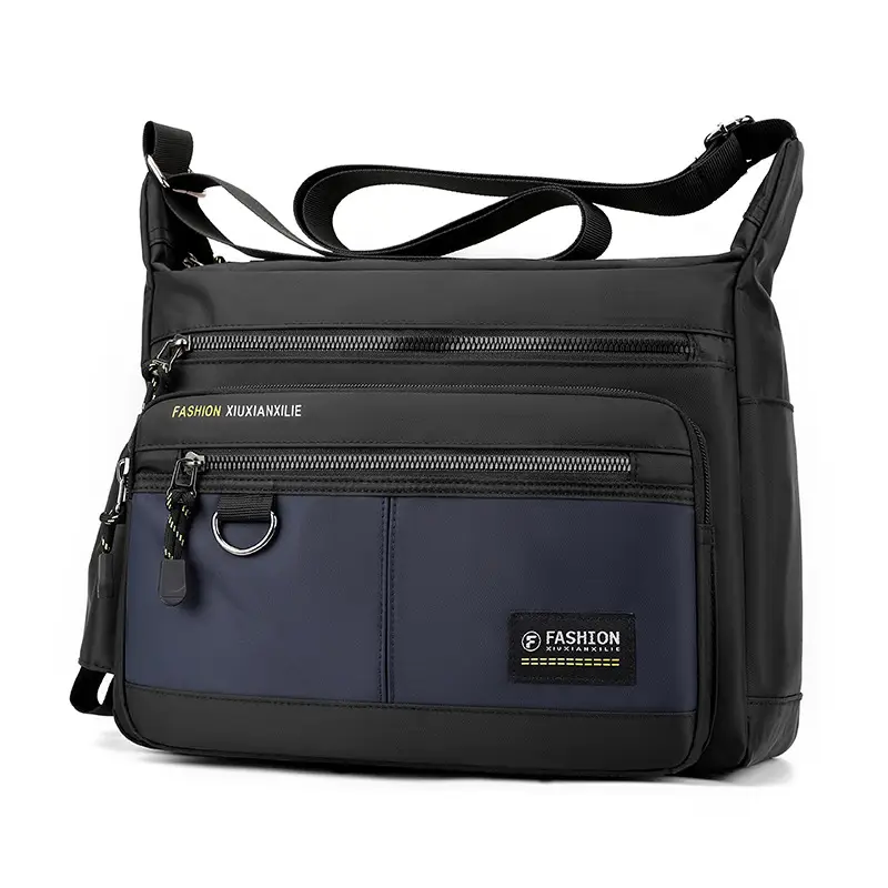 Men's Black Shoulder Bag with Zip Pocket — feature 3