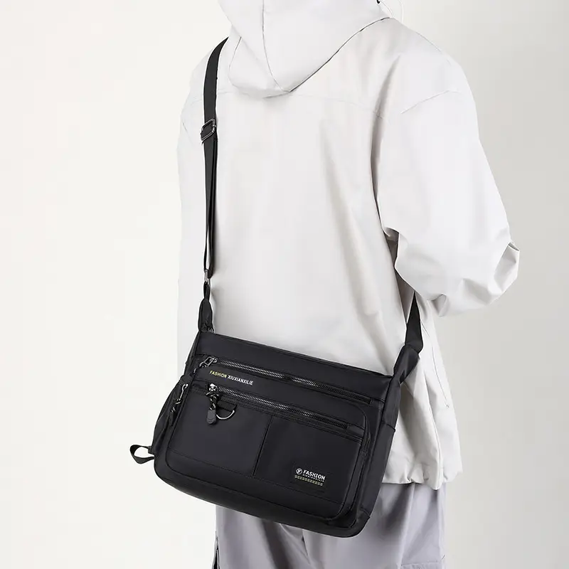 Men's Black Shoulder Bag with Zip Pocket — feature 30