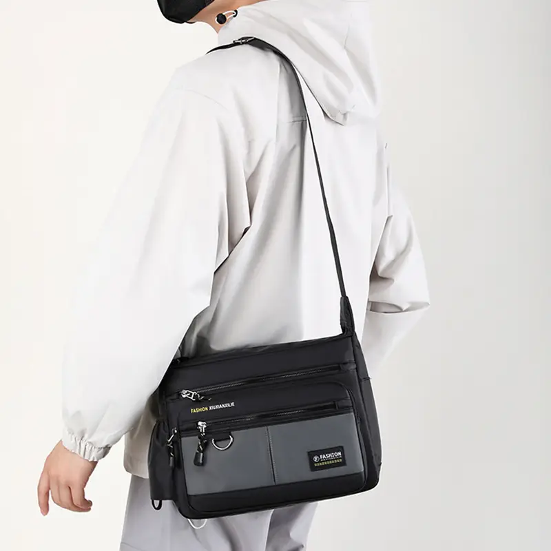 Men's Black Shoulder Bag with Zip Pocket — feature 31