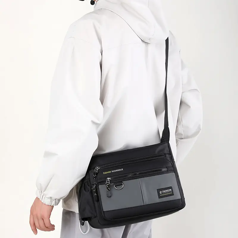 Men's Black Shoulder Bag with Zip Pocket — feature 32