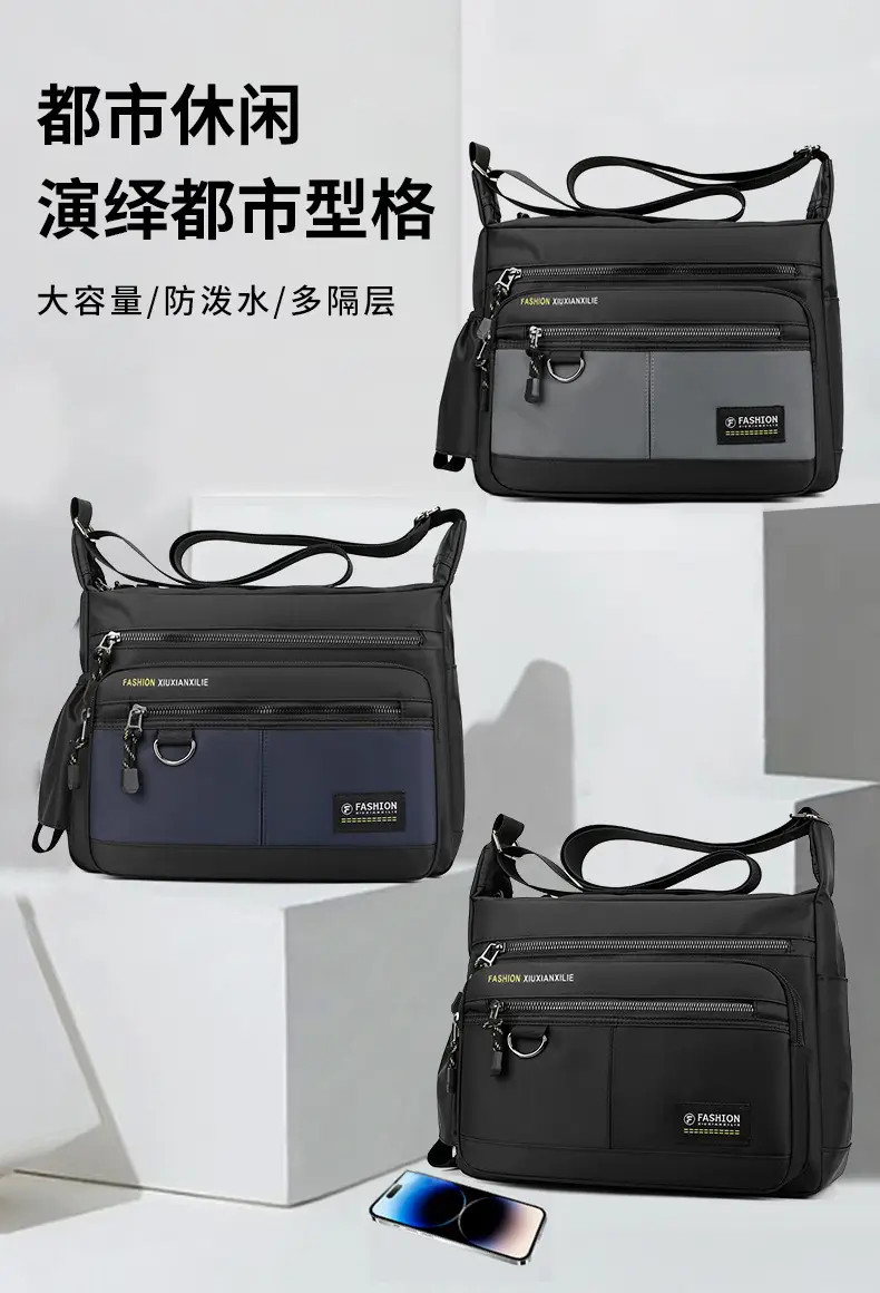 Men's Black Shoulder Bag with Zip Pocket — feature 33
