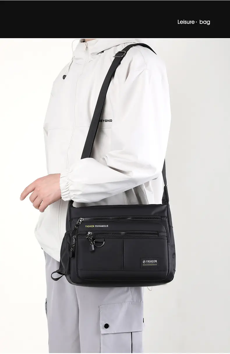 Men's Black Shoulder Bag with Zip Pocket — feature 34