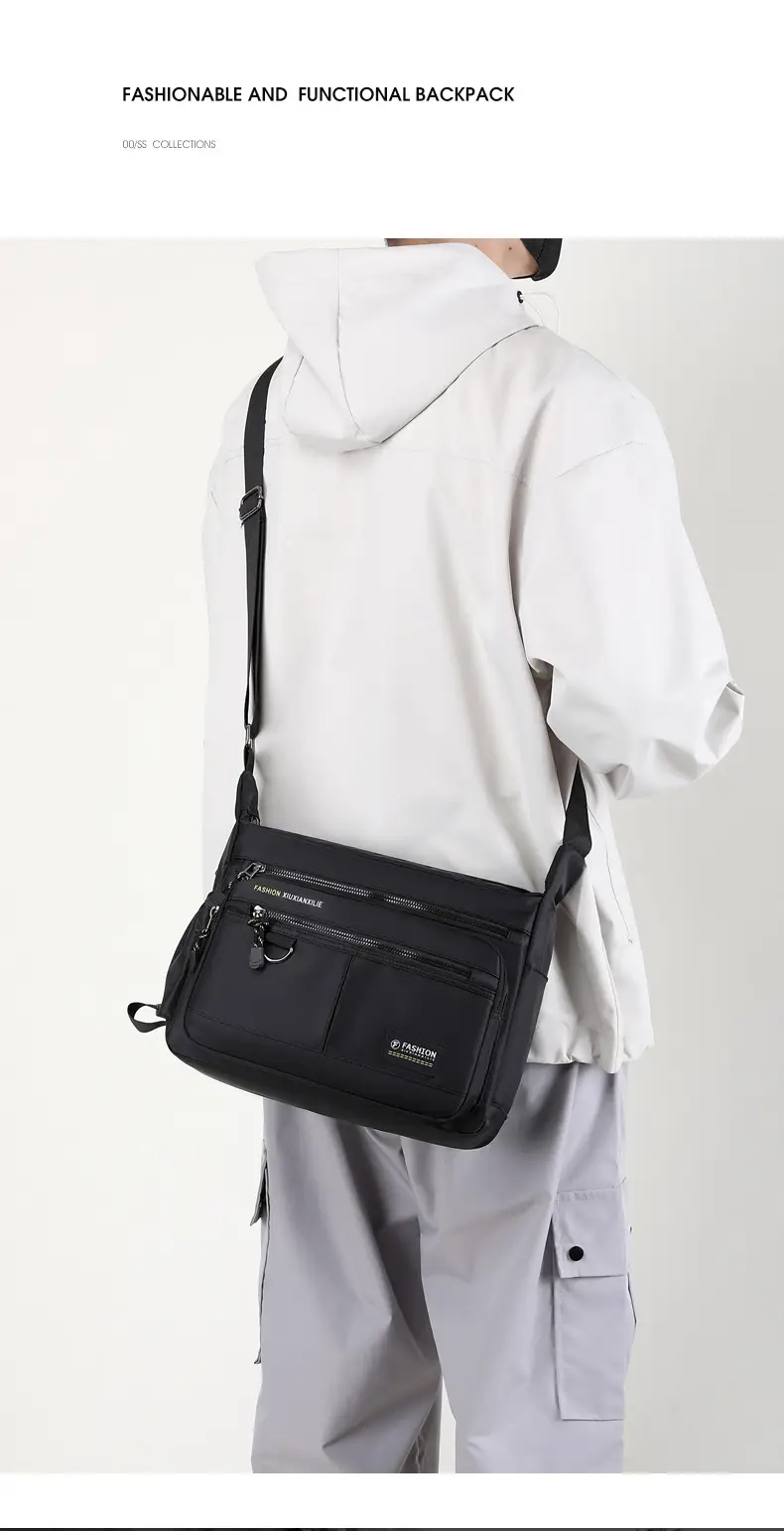 Men's Black Shoulder Bag with Zip Pocket — feature 35