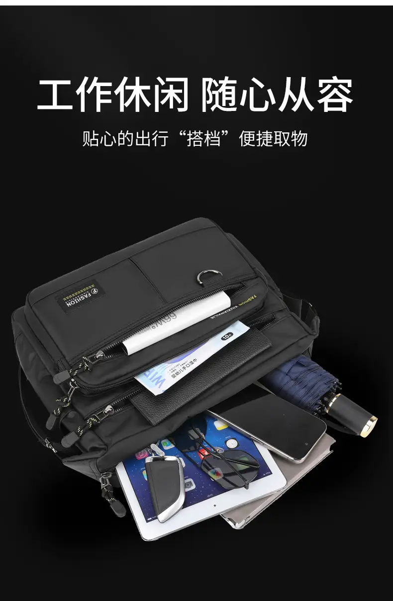 Men's Black Shoulder Bag with Zip Pocket — feature 36