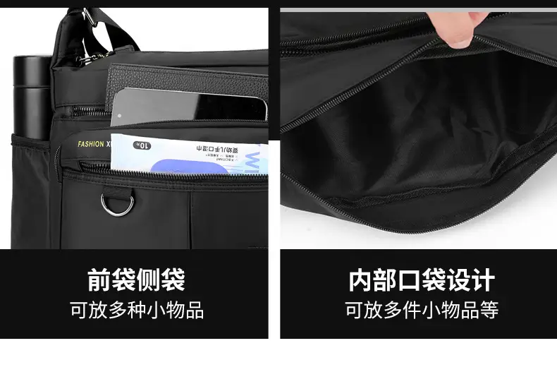 Men's Black Shoulder Bag with Zip Pocket — feature 37