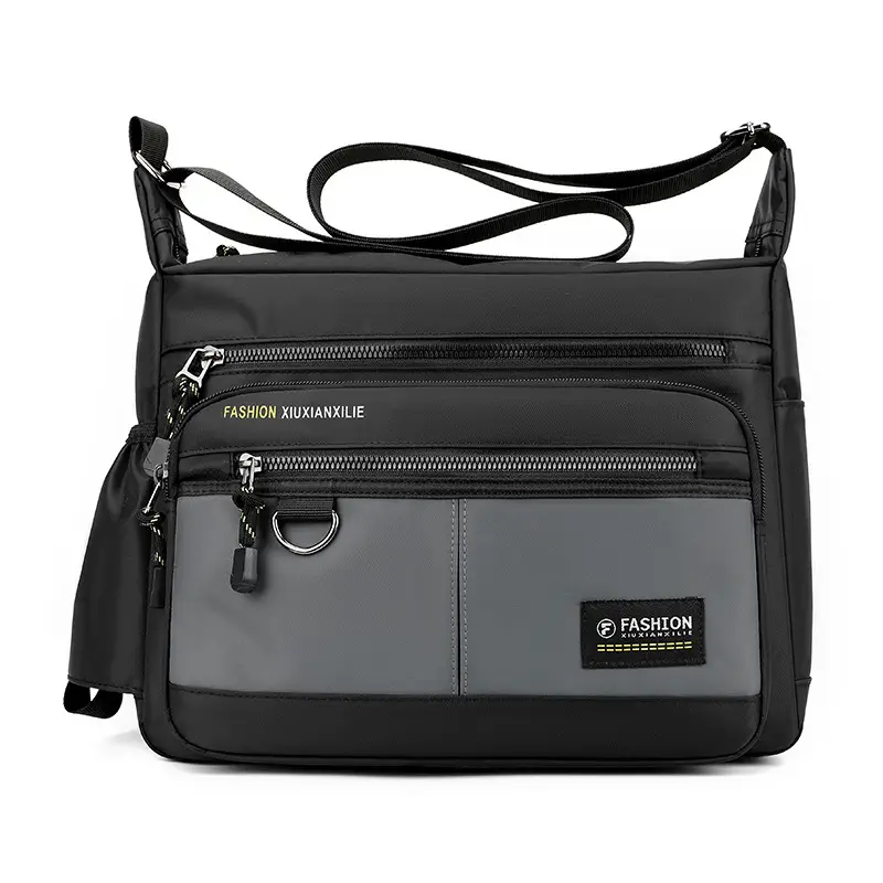 Men's Black Shoulder Bag with Zip Pocket — feature 4