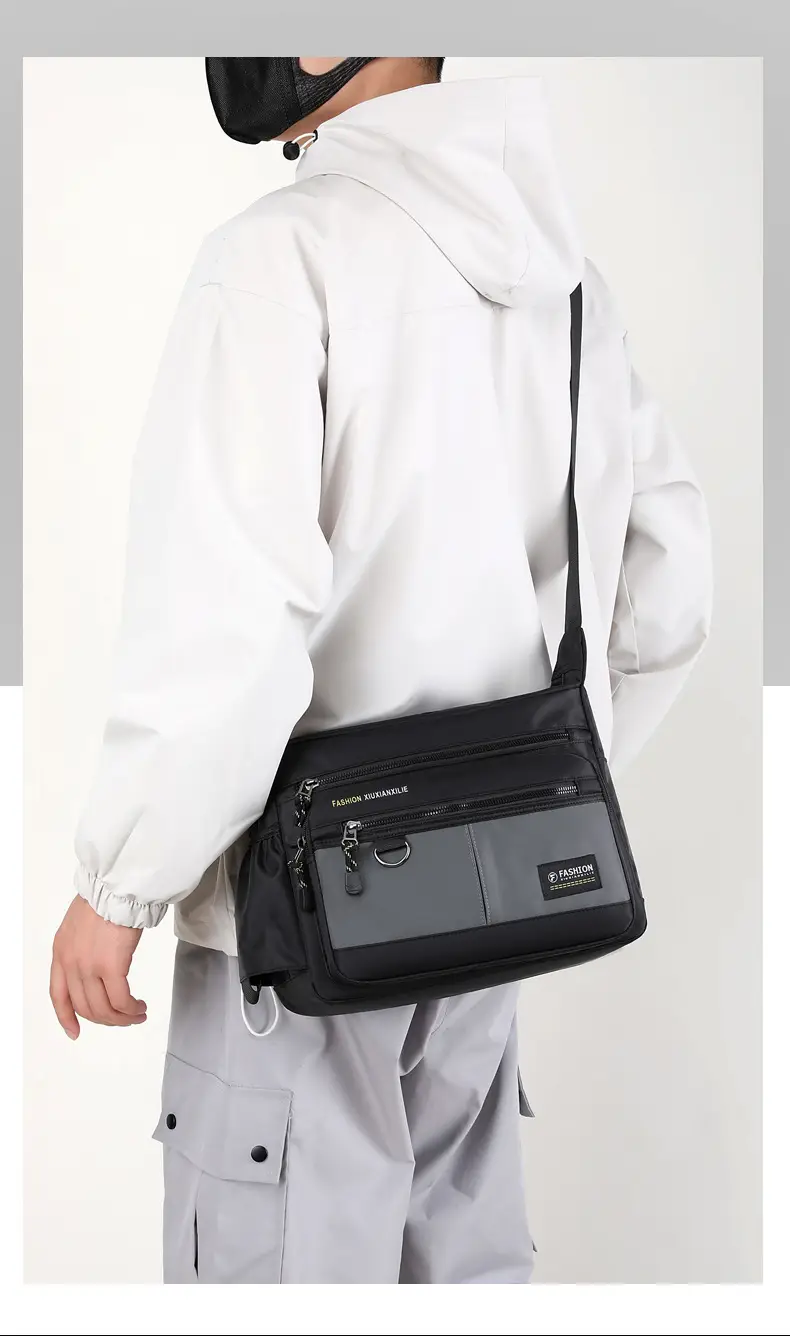 Men's Black Shoulder Bag with Zip Pocket — feature 41