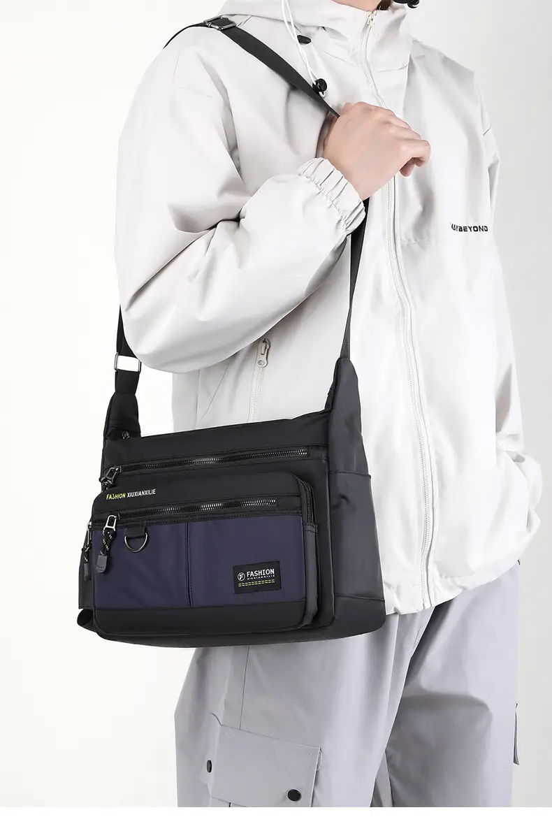 Men's Black Shoulder Bag with Zip Pocket — feature 43