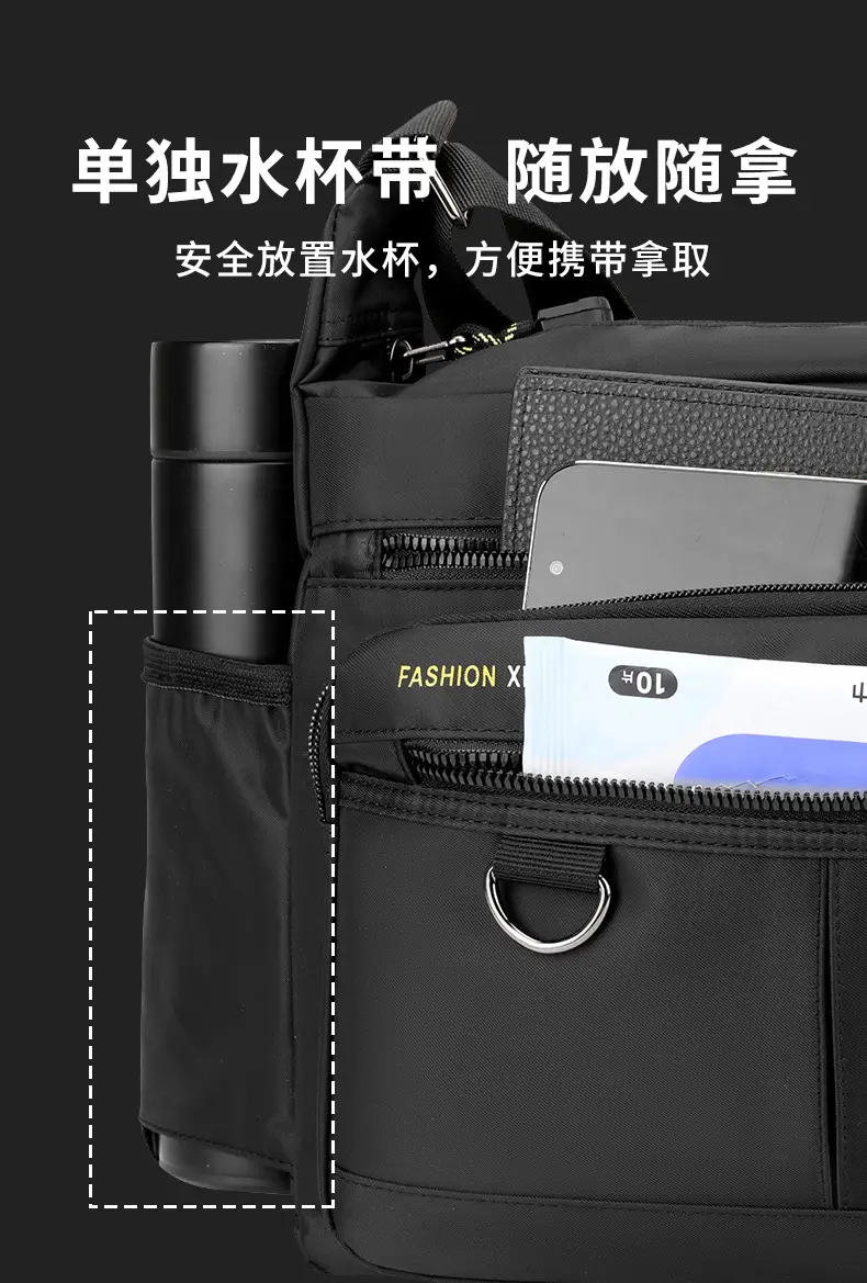 Men's Black Shoulder Bag with Zip Pocket — feature 44