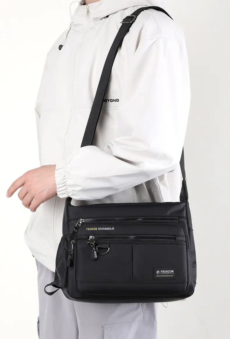 Men's Black Shoulder Bag with Zip Pocket — feature 45