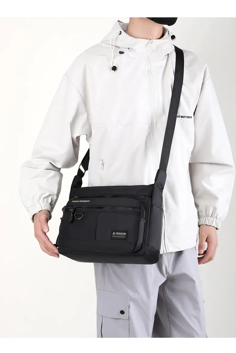 Men's Black Shoulder Bag with Zip Pocket — feature 46