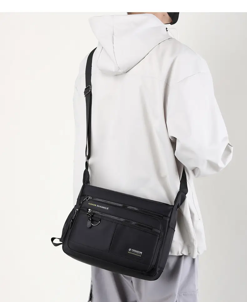 Men's Black Shoulder Bag with Zip Pocket — feature 47
