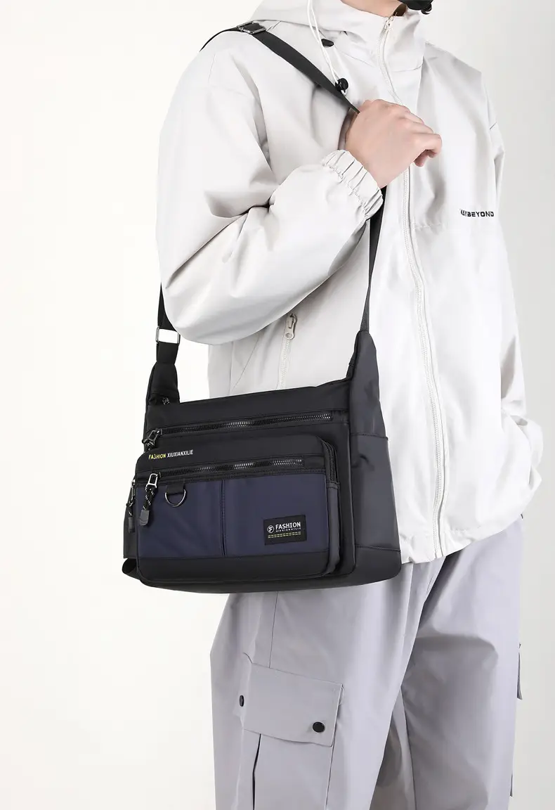 Men's Black Shoulder Bag with Zip Pocket — feature 48