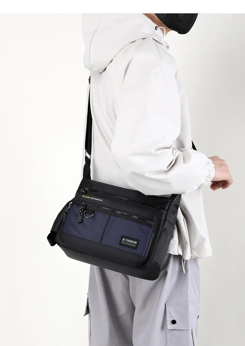 Men's Black Shoulder Bag with Zip Pocket — feature 49