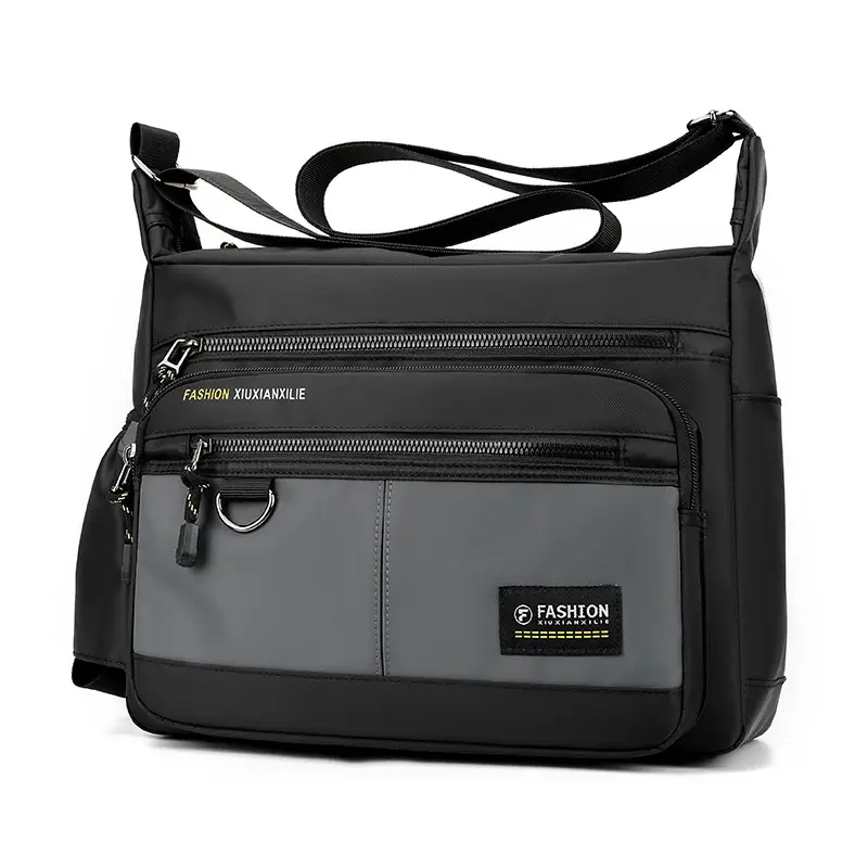 Men's Black Shoulder Bag with Zip Pocket — feature 5
