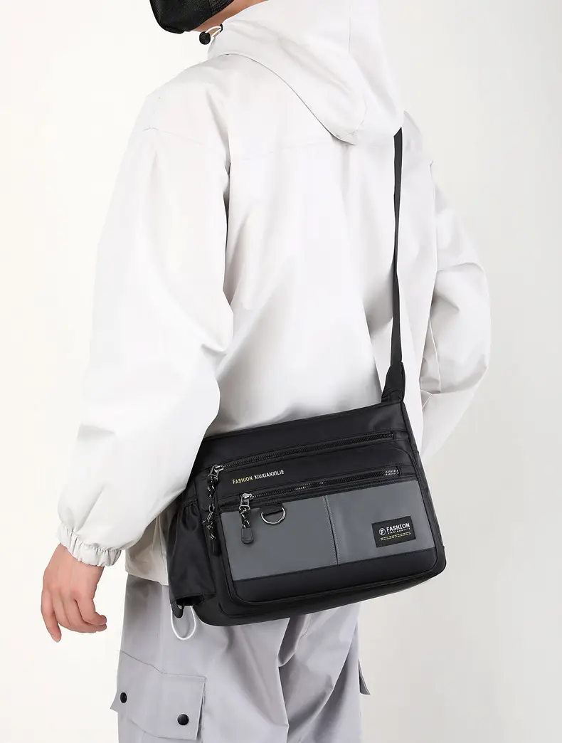 Men's Black Shoulder Bag with Zip Pocket — feature 50