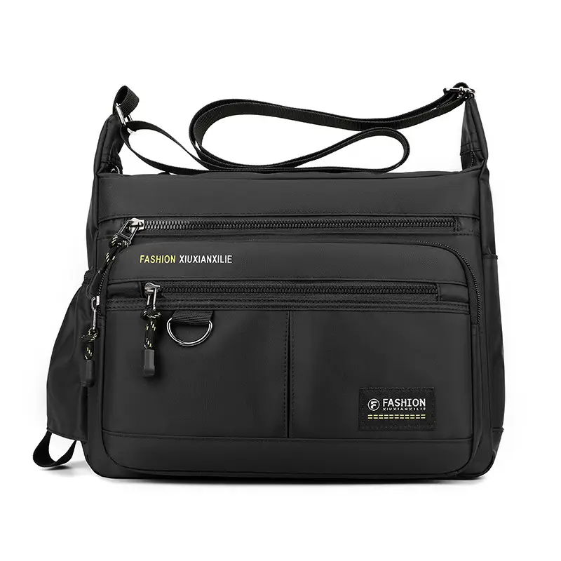 Men's Black Shoulder Bag with Zip Pocket — feature 6