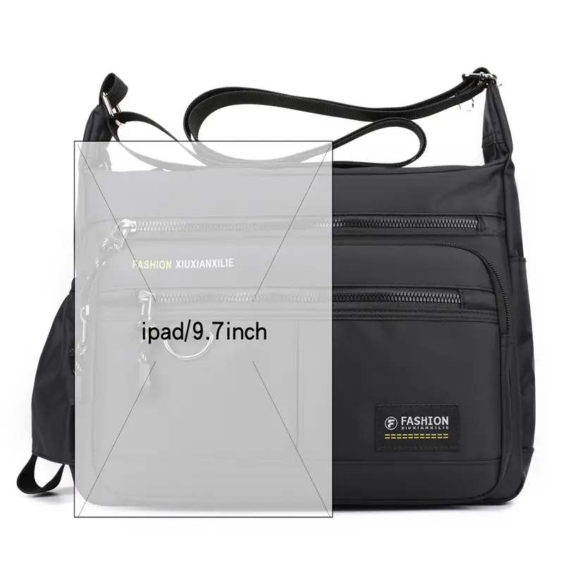 Men's Black Shoulder Bag with Zip Pocket — feature 7