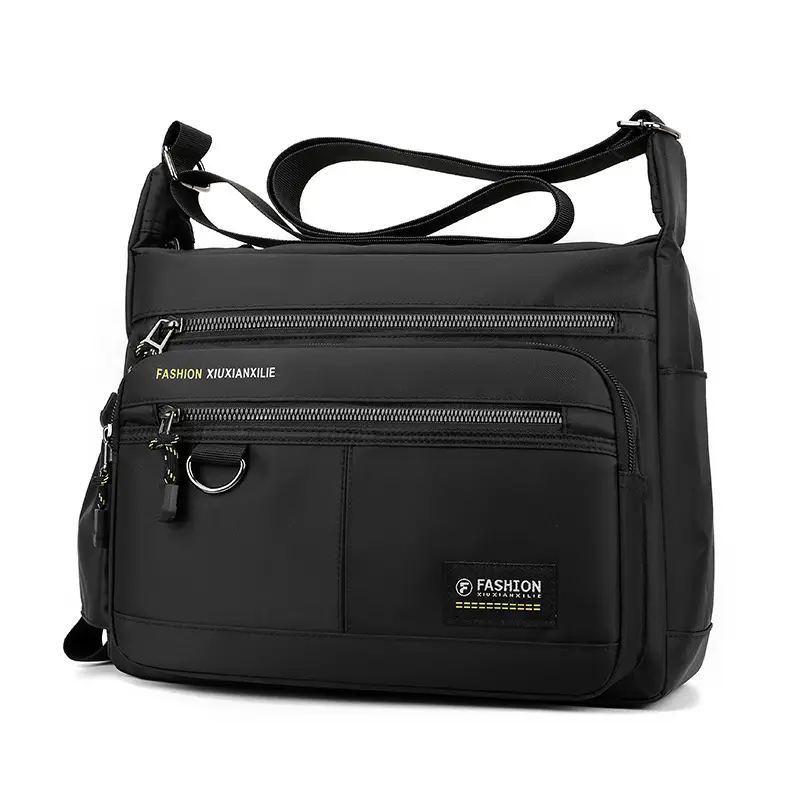 Men's Black Shoulder Bag with Zip Pocket — feature 8