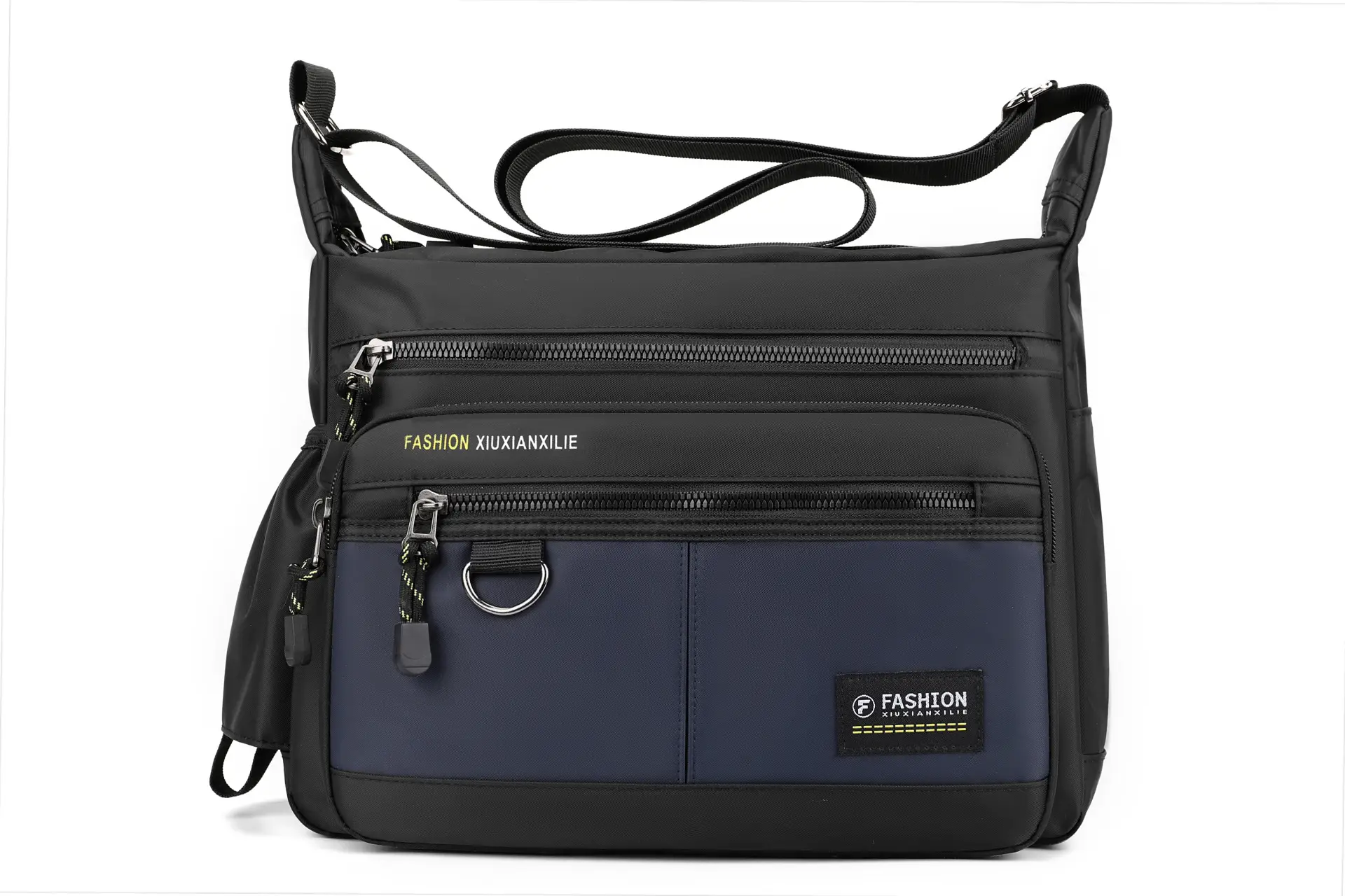 Men's Black Shoulder Bag with Zip Pocket
