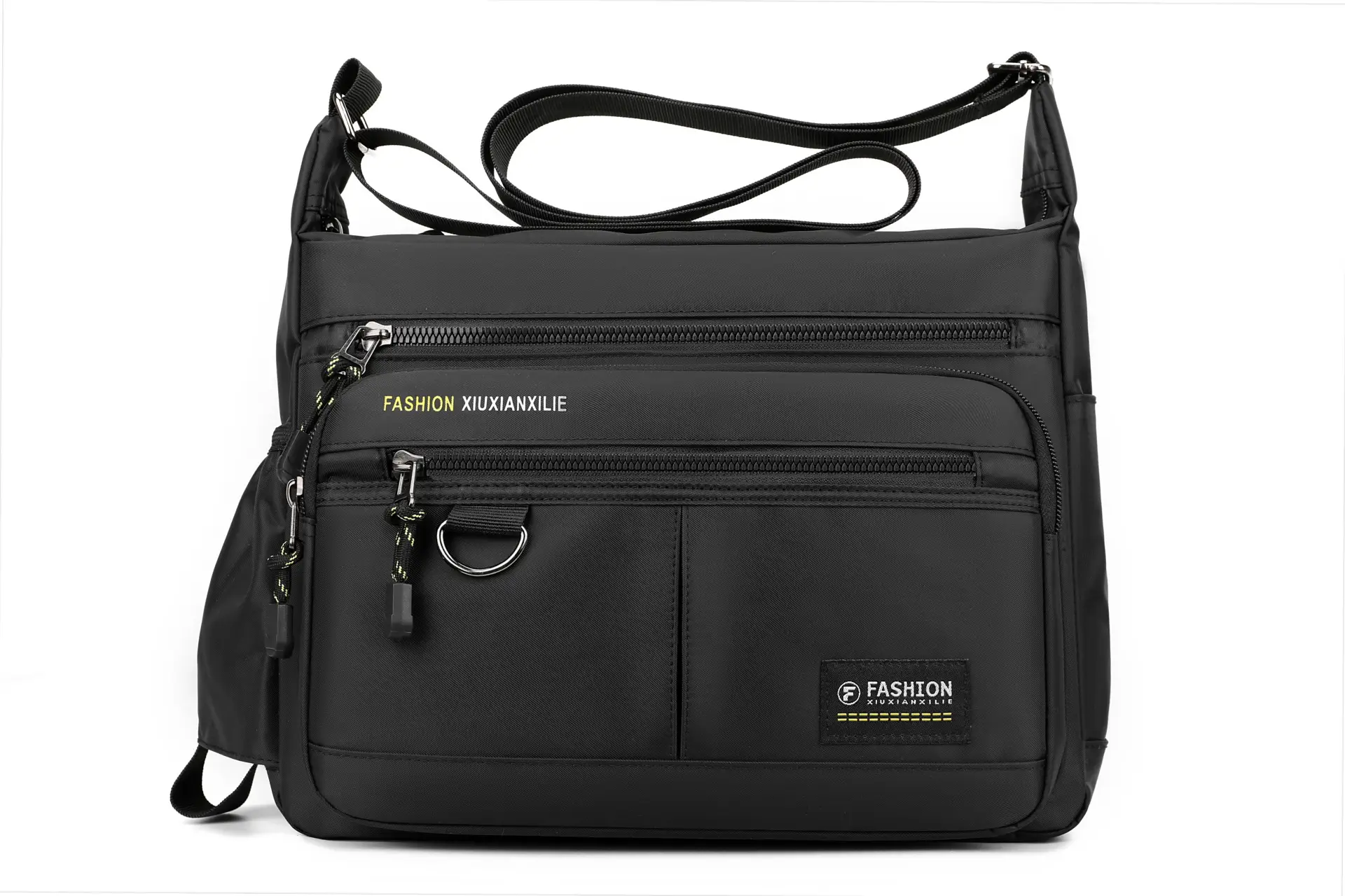 Men's Black Shoulder Bag with Zip Pocket