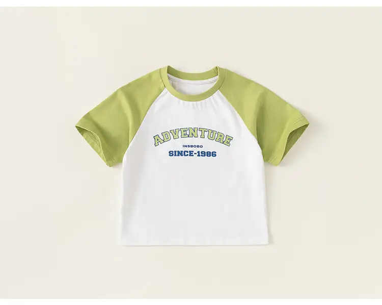 Boy's Green White Raglan Sleeve T-Shirt with Letter Print — feature 16