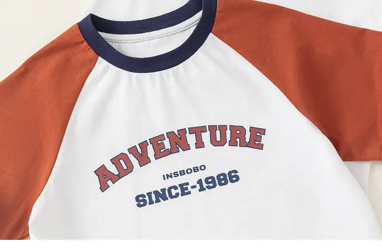 Boy's Green White Raglan Sleeve T-Shirt with Letter Print — feature 5