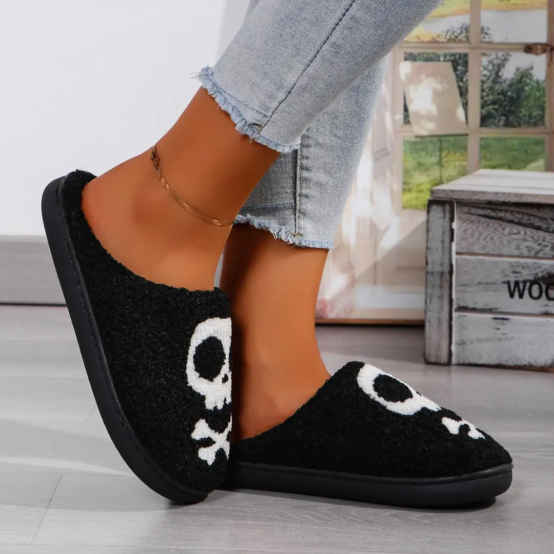 New Halloween Comfortable Home Skeleton Warm Winter Cotton Slippers Couple Men's and Women's Thick-soled Soft-soled Shoes Thick-proof - Image 4