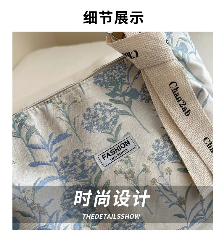Women's Blue Floral Tote Bag Large Capacity Shoulder Bag — feature 2
