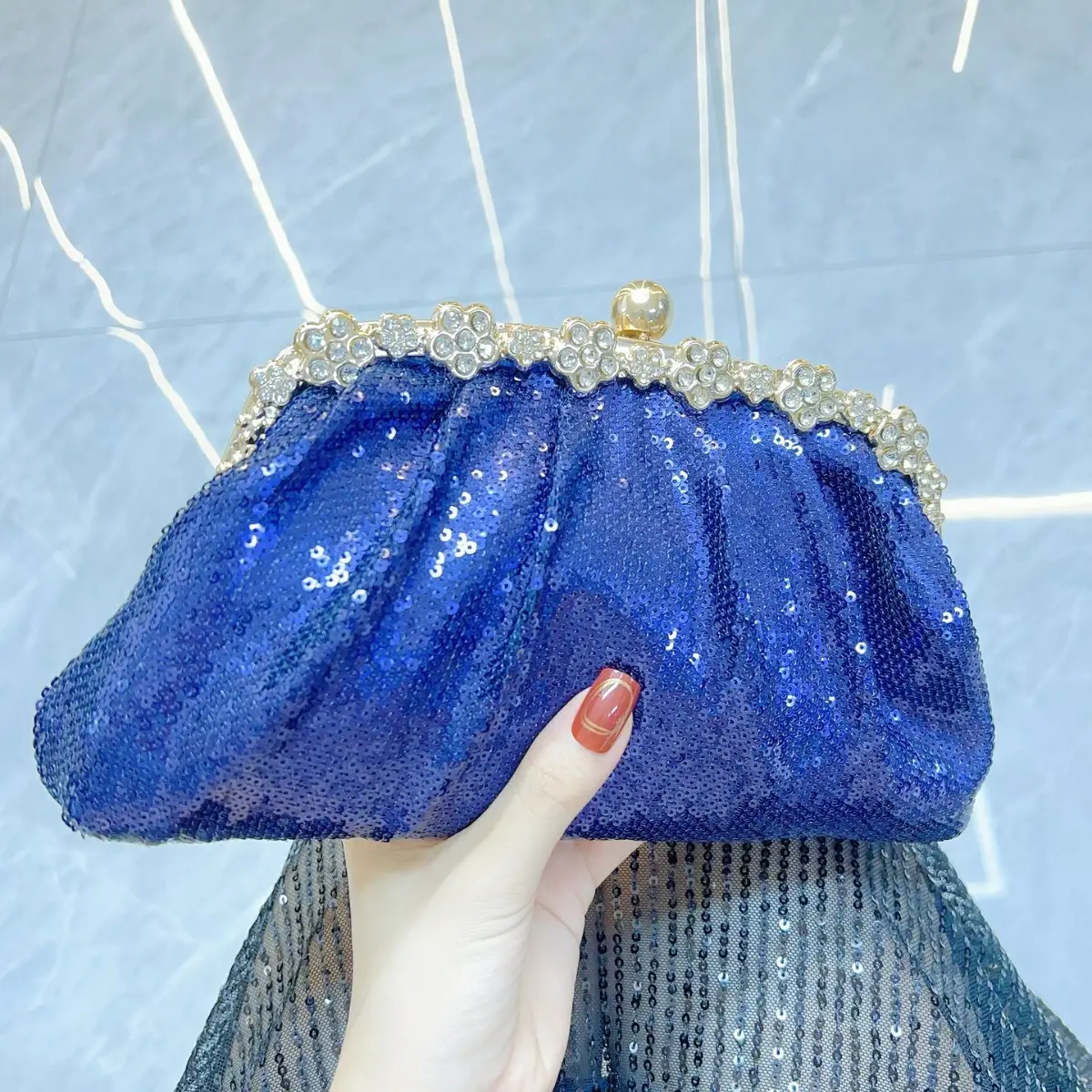 Blue Crystal Crossbody Clutch for Women - Image 3