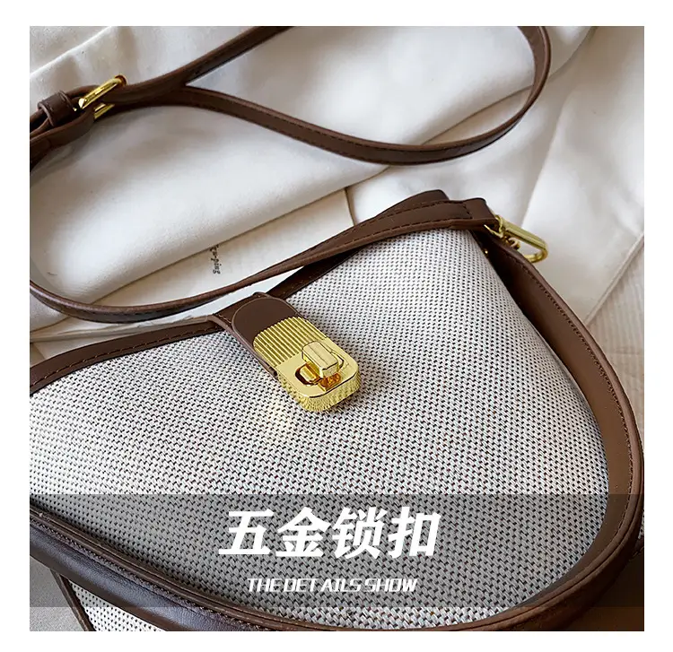Korean-style Crossbody Bag Women's Beige Black Zipper Buckle — feature 10