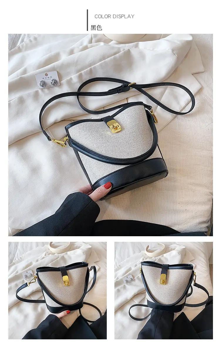 Korean-style Crossbody Bag Women's Beige Black Zipper Buckle — feature 12