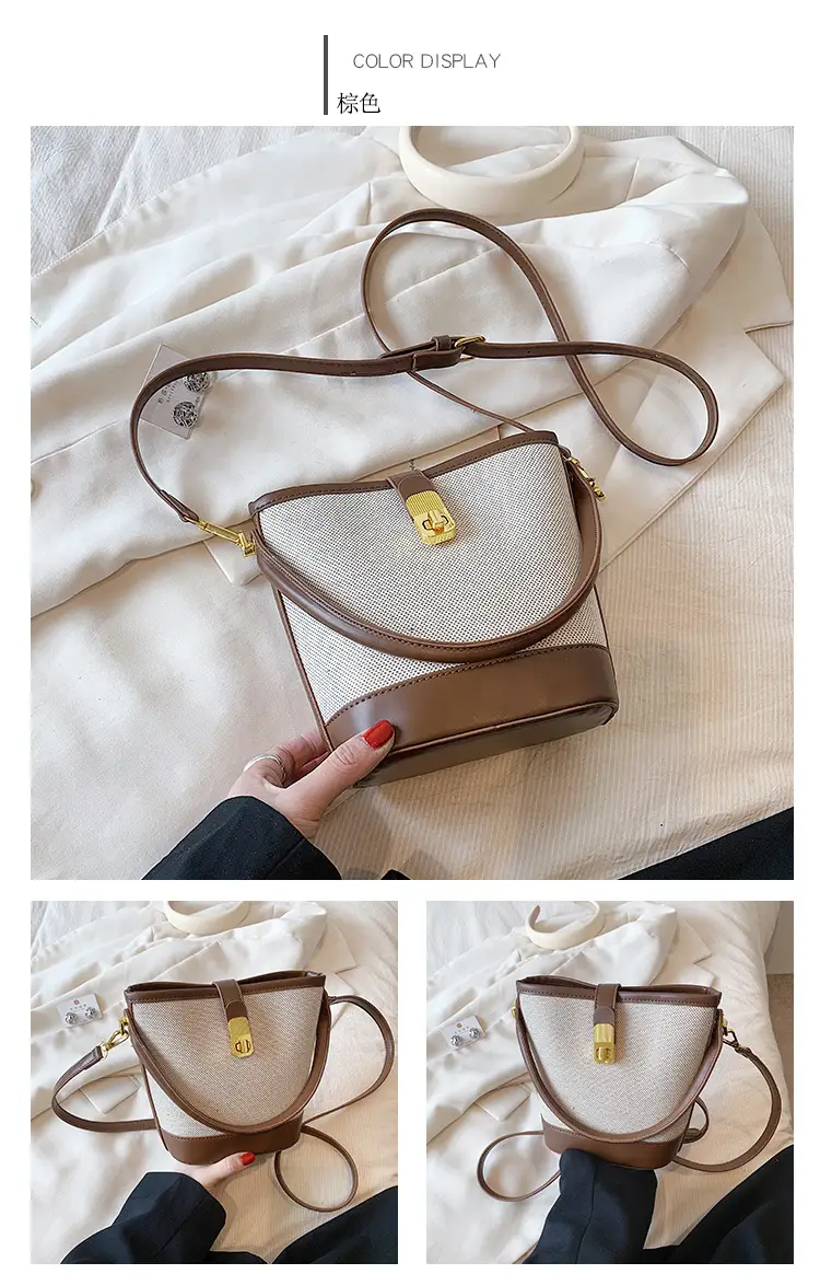 Korean-style Crossbody Bag Women's Beige Black Zipper Buckle — feature 13
