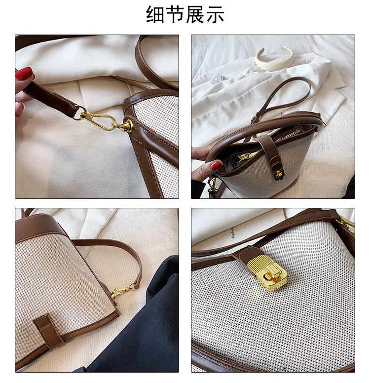 Korean-style Crossbody Bag Women's Beige Black Zipper Buckle — feature 5