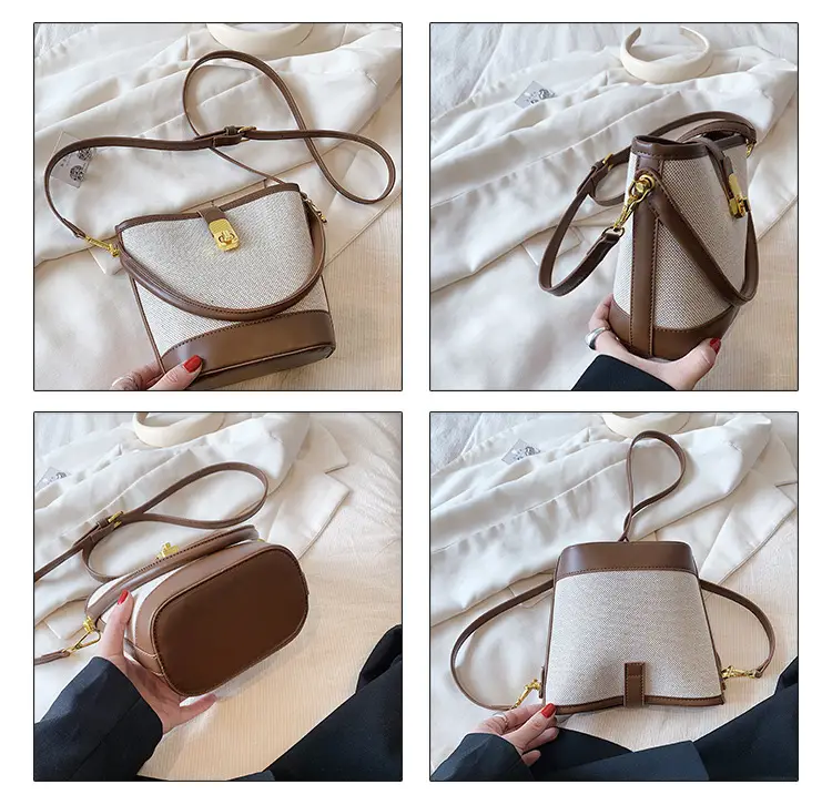 Korean-style Crossbody Bag Women's Beige Black Zipper Buckle — feature 6