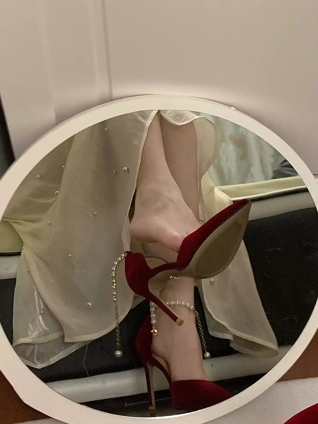 High Heels Women's 2025 Summer New Style Burgundy Pointed Toe Engagement Wedding Shoes Stiletto Heel with Pearl Chain Sandals — feature 4