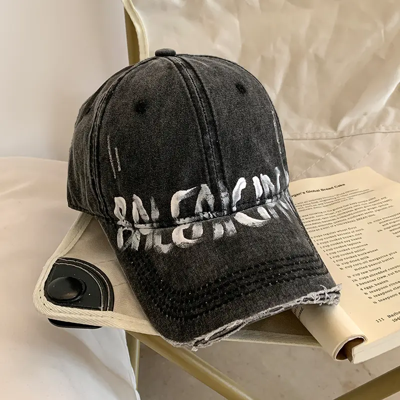 Women's Gray Graffiti Cap Wide Brim Casual Hat - Image 2