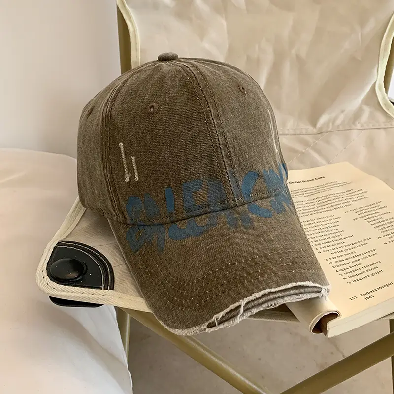 Women's Gray Graffiti Cap Wide Brim Casual Hat - Image 4