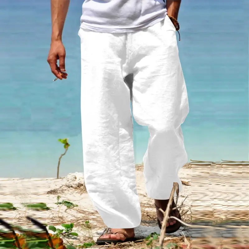 Men's Loose Fit Straight Pants Summer Casual Linen Cotton - Image 8
